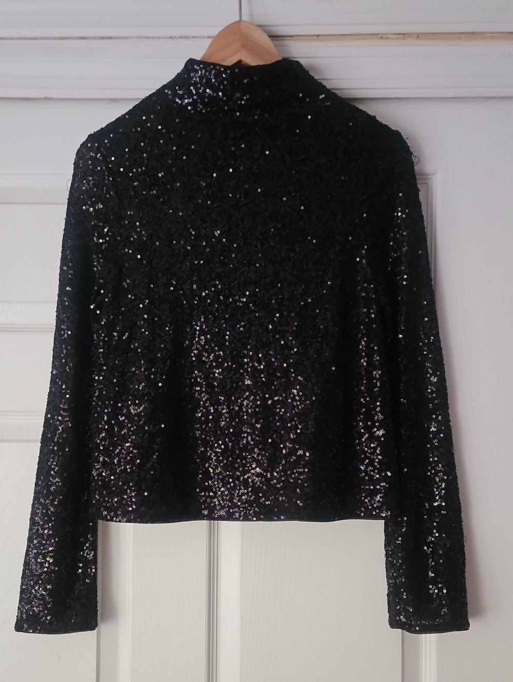Black Sequined Long Sleeve Top